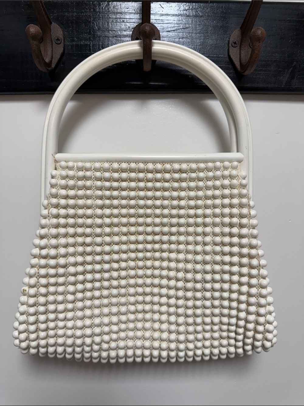 Vintage White Beaded Top-Handle Women's Bag
